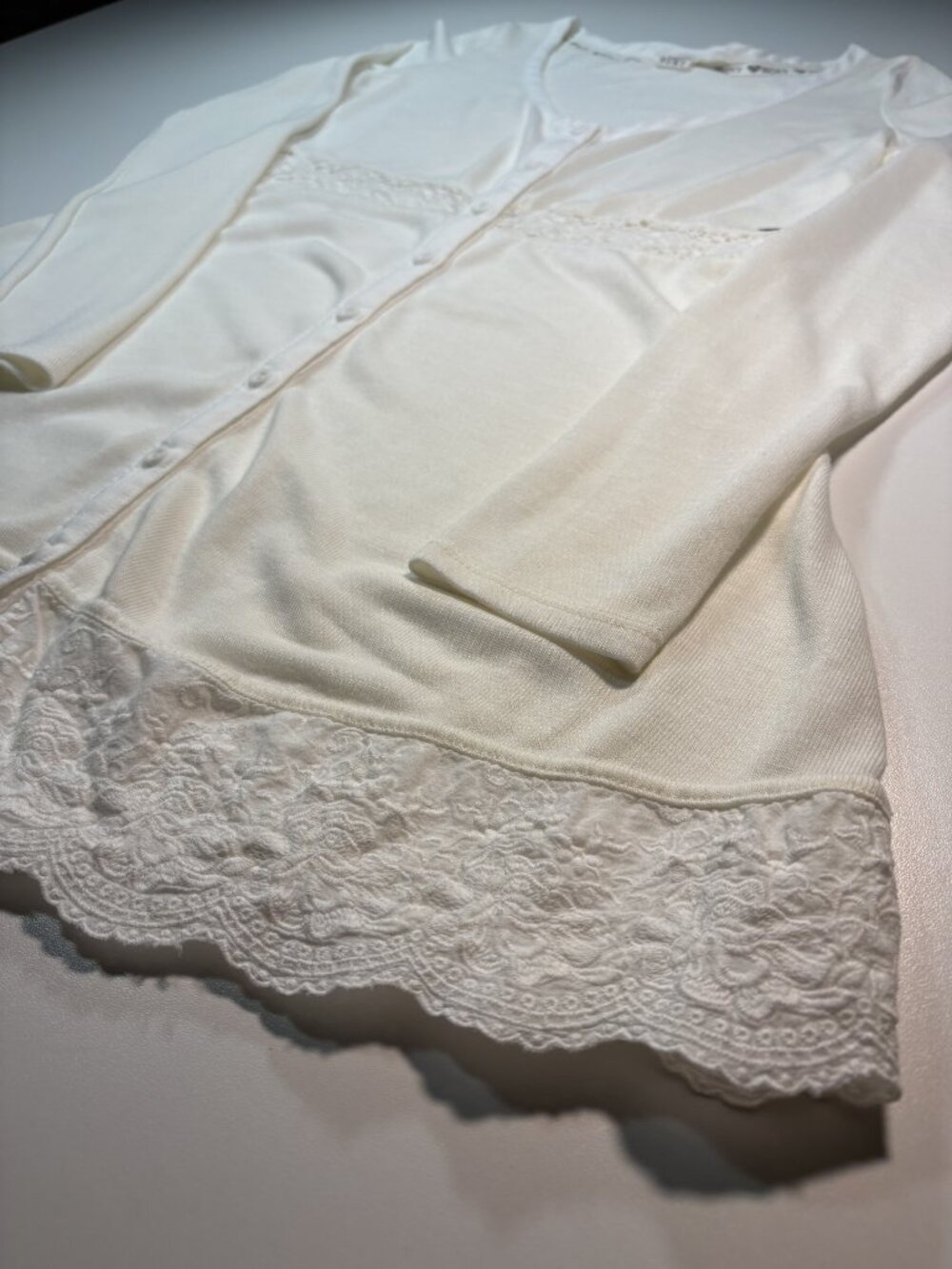 ROXY Ivory Babydoll Tunic Top Lace Trim Long Sleeve Boho Coastal Small